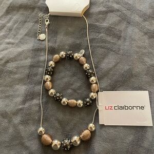 Liz Claiborne Gold and Black Beaded Jewelry Set